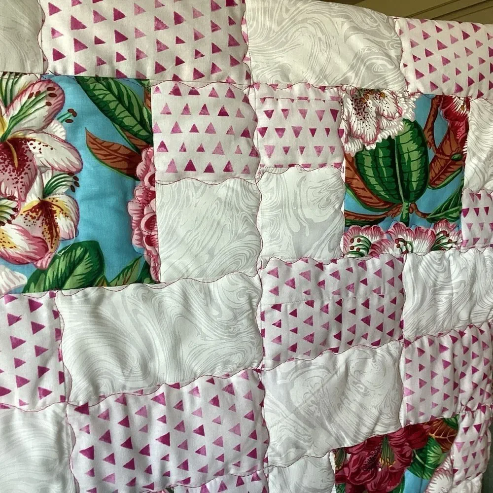 NWT Hand Crafted Floral Patchwork Quilt - Pink and White for New Baby or Toddler